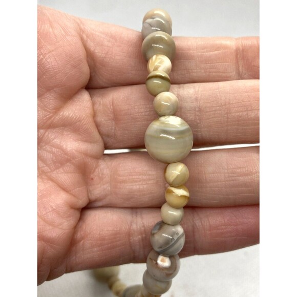 Vintage‎ Handmade Beige Banded Agate Round Beaded 18.5'' Necklace 33.3g - Picture 3 of 8